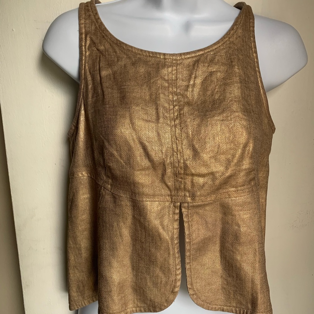 Chanel Cropped Tank Top Gold Linen/Silk Small